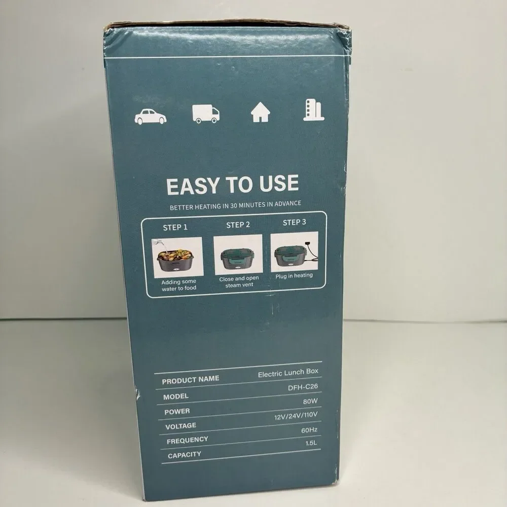 1.5L Electric Heating Lunch Box Portable Car Office Food Warmer Container 80W